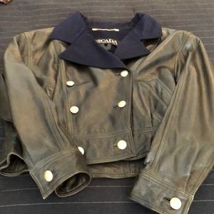 Escada Olive Green Leather Motorcycle Jacket